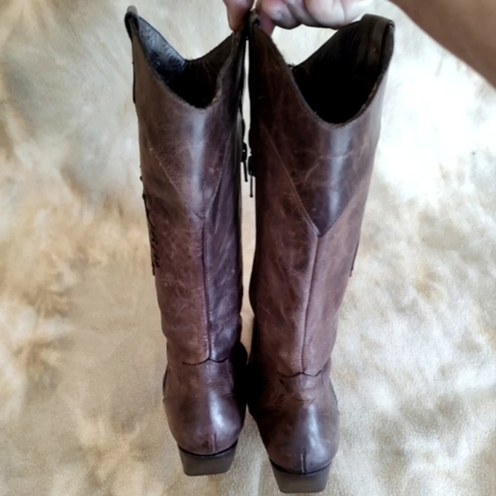 Brown Leather Square Toe Ladies Western Boots Size 7.5 Vintage by Cervato - Picture 9 of 15